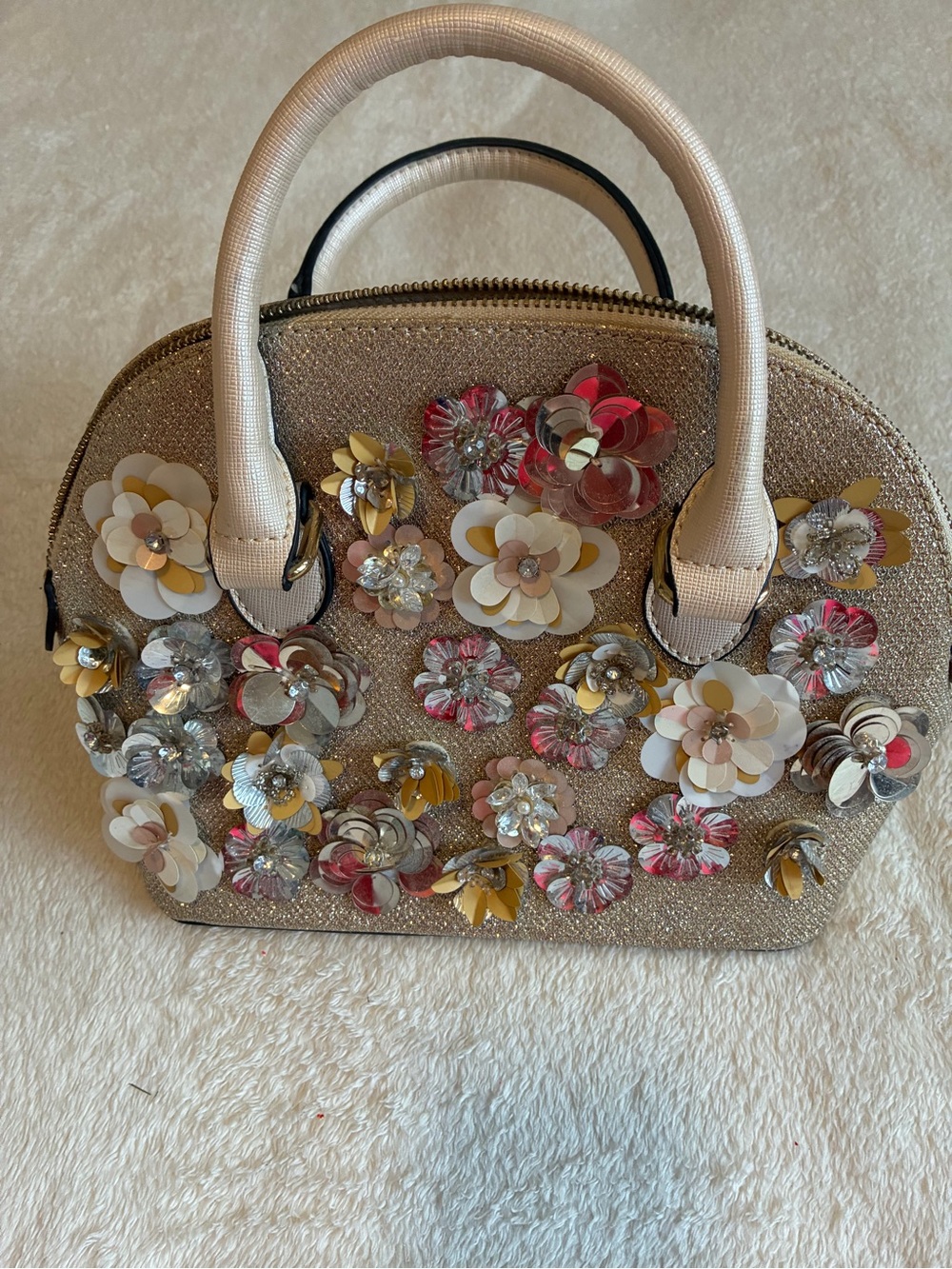 Aldo Gold Floral Embellished Dome Satchel